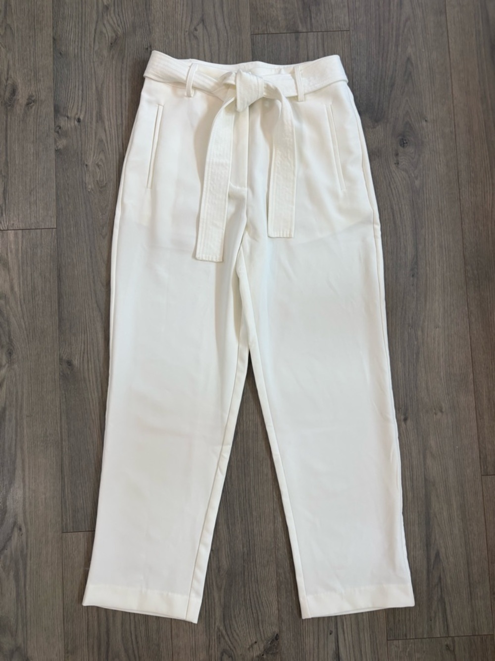 NWT ALYA Ivory White Trouser Dress Pants Medium Tie Waist Pocket Business Casual